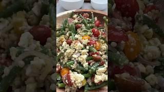 Green bean and couscous salad with pesto dressing. Full recipe in the description